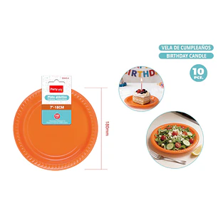Platos Plastico Naranjo 18Cm 10 Unidades