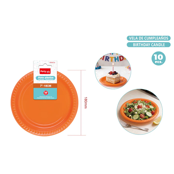 Platos Plastico Naranjo 18Cm 10 Unidades 1