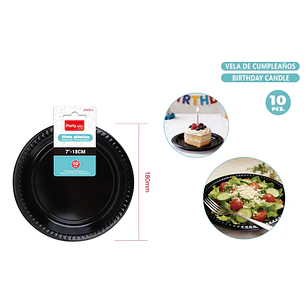 Platos Plastico Negro 18Cm 10 Unidades