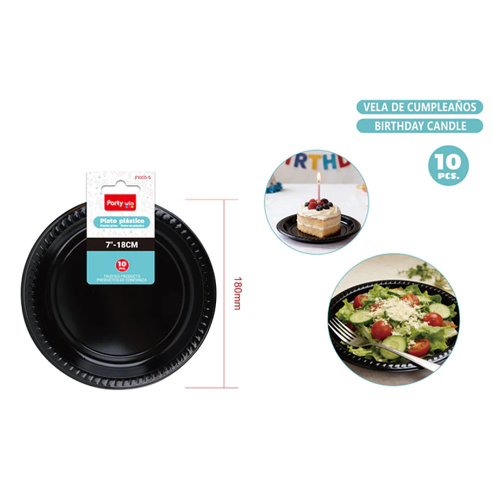 Platos Plastico Negro 18Cm 10 Unidades 1