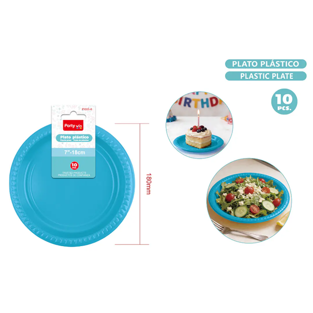 Platos Plastico Celeste 18Cm 10 Unidades 1