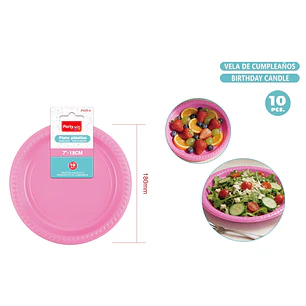 Platos Plastico Rosado 18Cm 10 Unidades