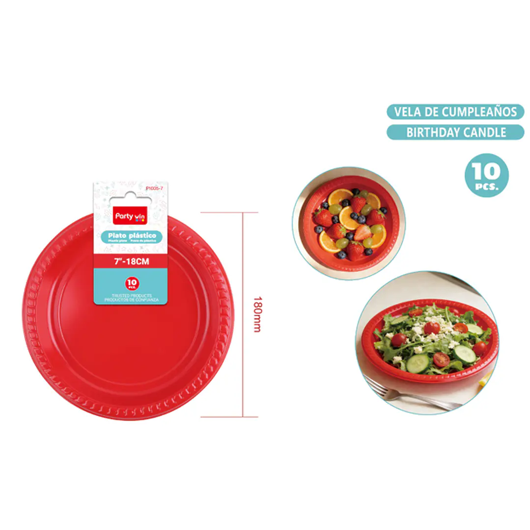 Platos Plastico Rojo 18Cm 10 Unidades 1