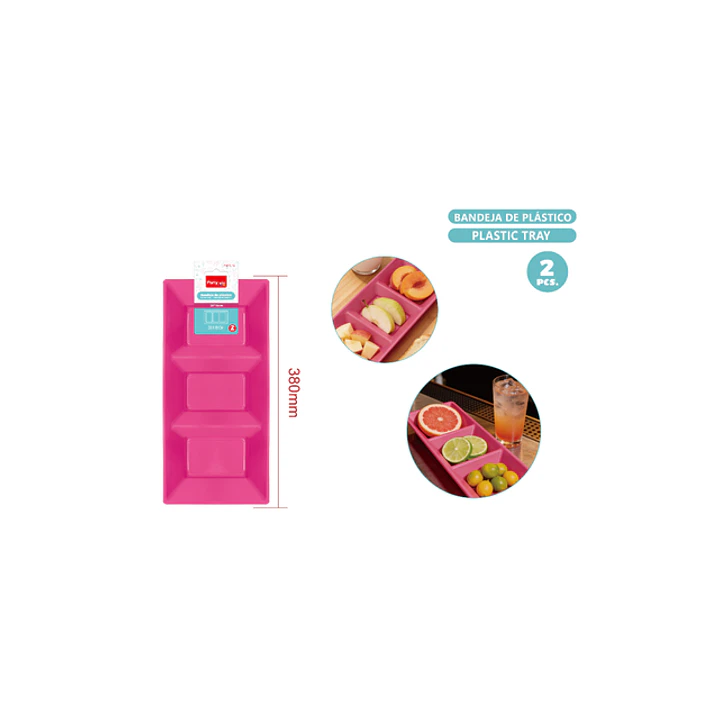 Bandejas Plastico Fucsia 38X18Cm 2 Unidades 1