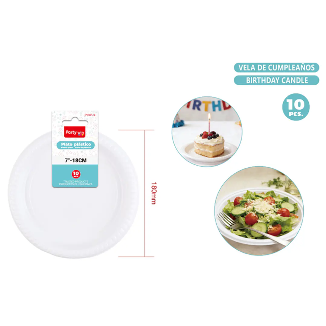 Platos Plastico Blanco 18Cm 10 Unidades 1