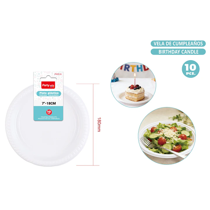 Platos Plastico Blanco 18Cm 10 Unidades 1