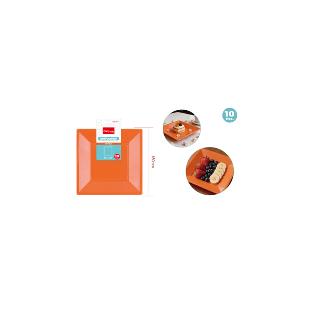 Platos Plastico Naranjo 18Cm 10 Unidades 1