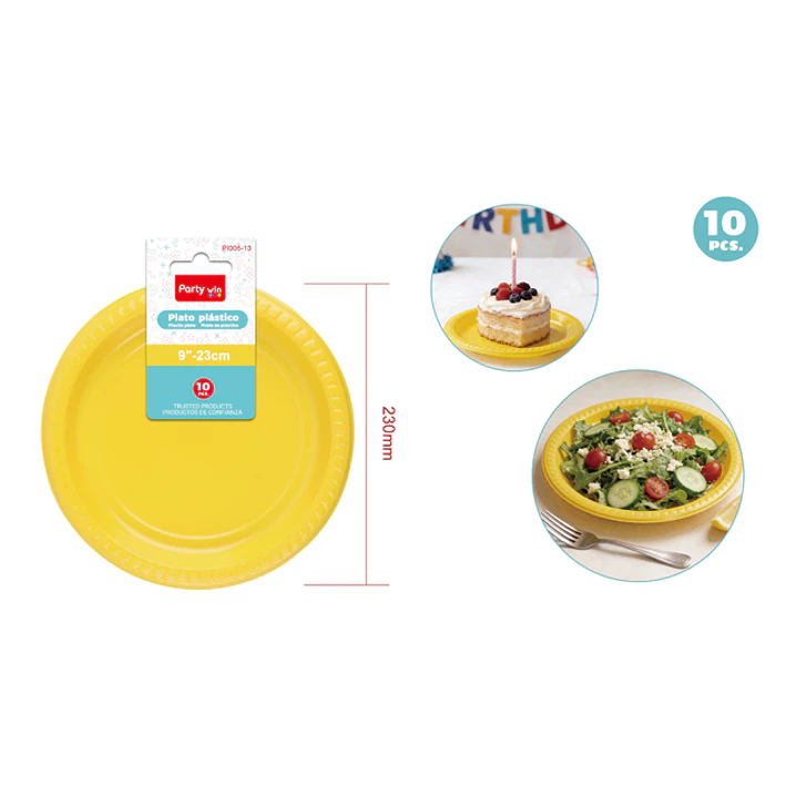 Platos Plastico Amarillo 23Cm 10 Unidades 1