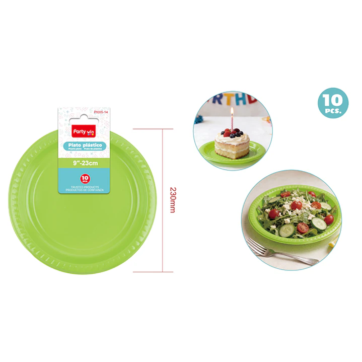 Platos Plastico Verde 23Cm 10 Unidades 1