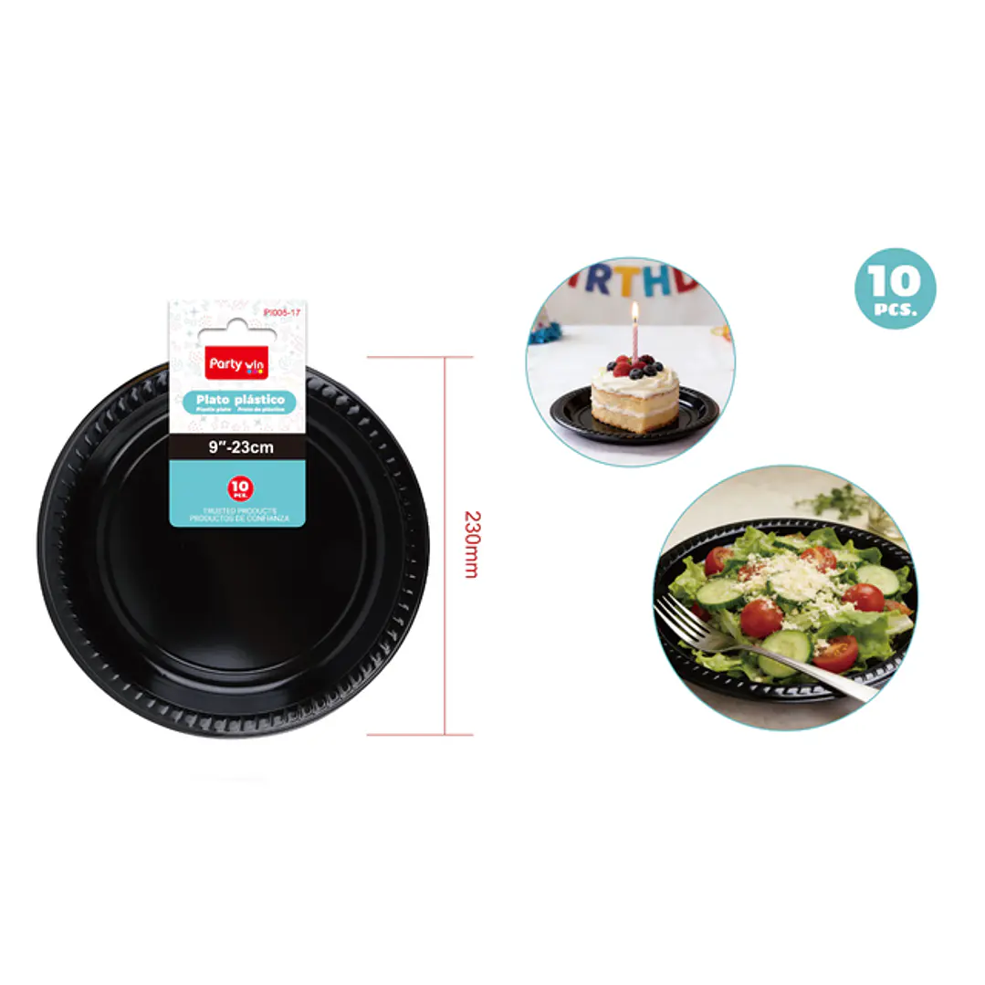 Platos Plastico Negro 23Cm 10 Unidades 1