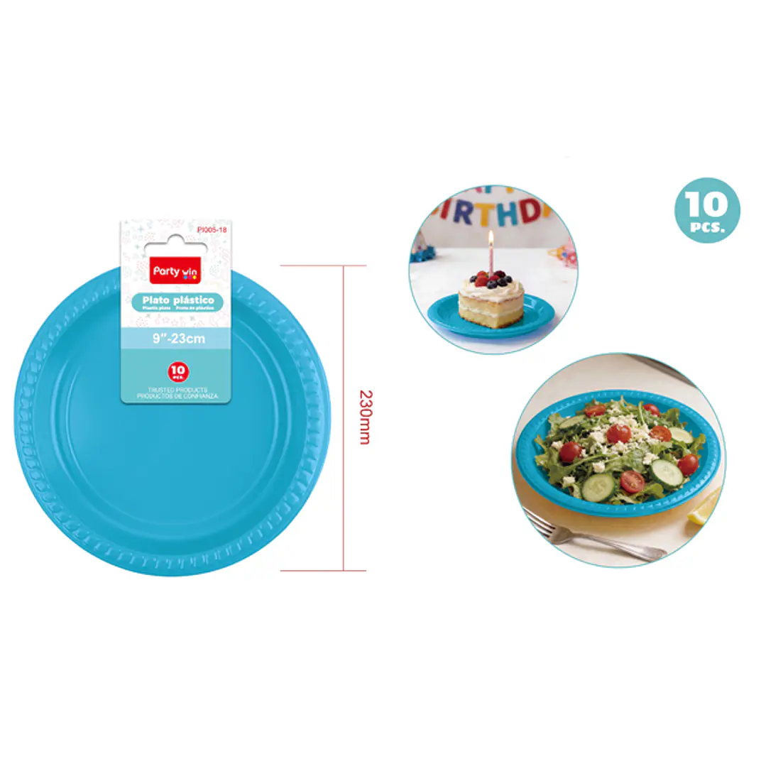 Platos Plastico Azul Claro 23Cm 10 Unidades 1