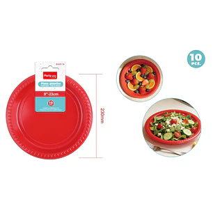 Platos Plastico Rojo 23Cm 10 Unidades