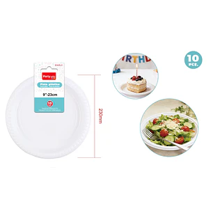 Platos Plastico Blanco 23Cm 10 Unidades
