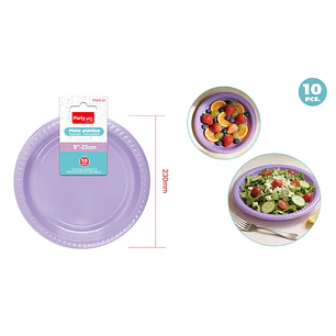 Platos Plastico Morado Claro 23Cm 10 Unidades