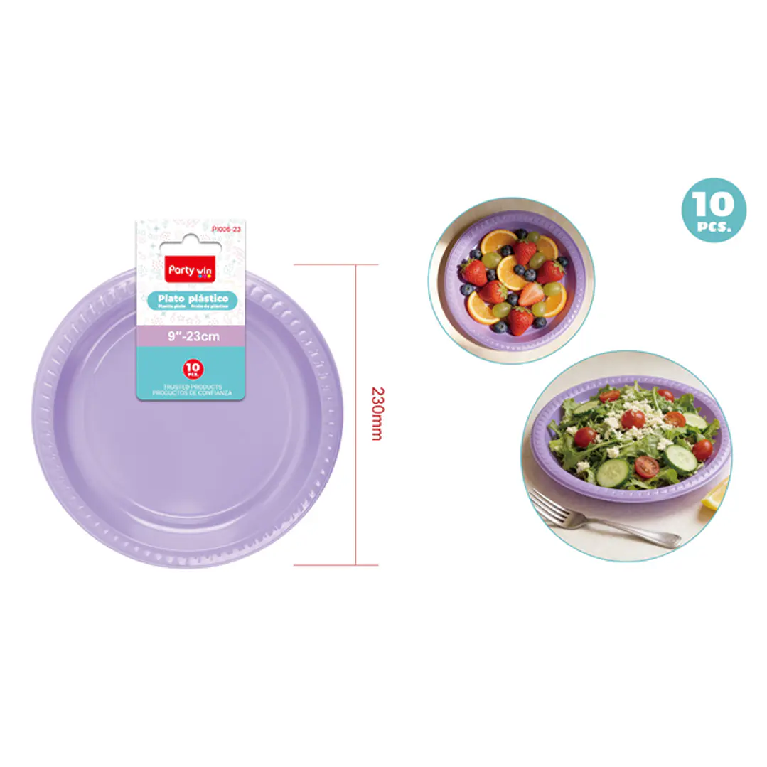 Platos Plastico Morado Claro 23Cm 10 Unidades 1
