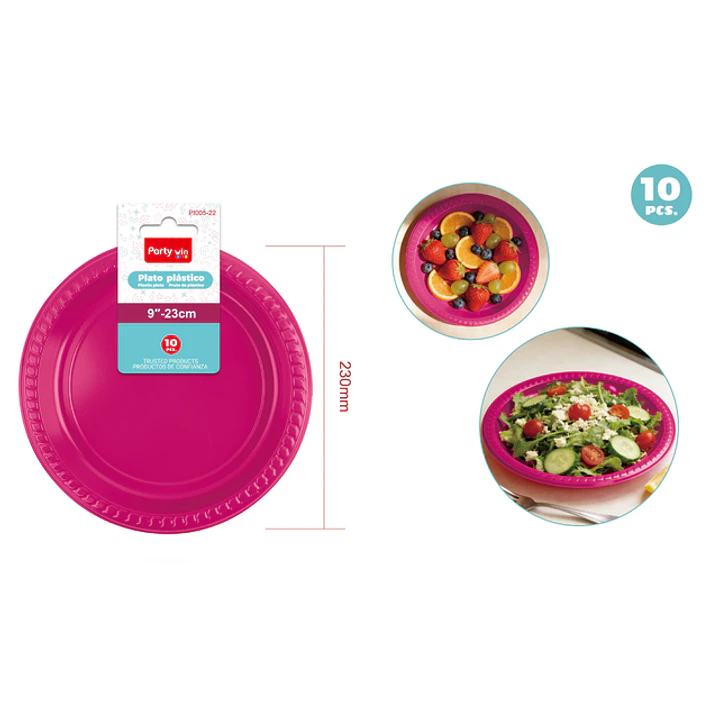 Platos Plastico Fucsia 23Cm 10 Unidades 1