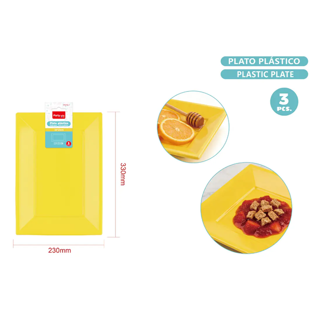 Bandejas Plastico Amarillo 33X23Cm 3 Unidades 1