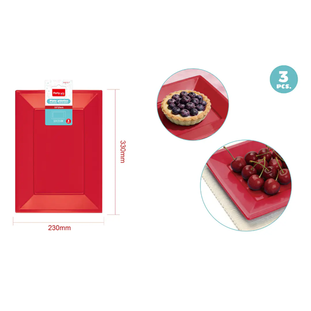 Bandejas Plastico Rojo 33X23Cm 3 Unidades 1
