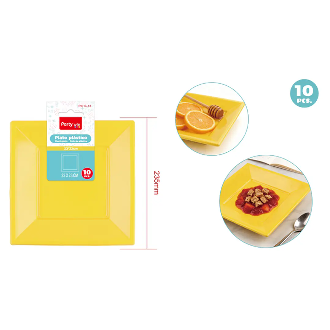 Platos Plastico Amarillo 23Cm 10 Unidades 1