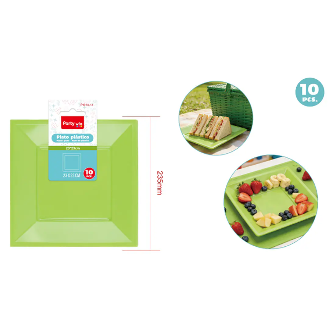 Platos Plastico Verde 23Cm 10 Unidades 1