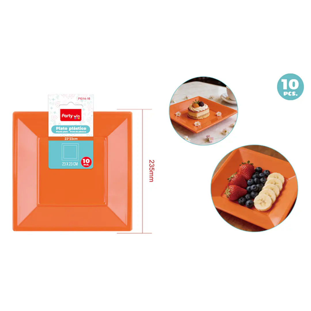 Platos Plastico Naranjo 23Cm 10 Unidades 1