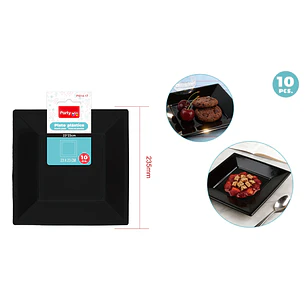 Platos Plastico Negro 23Cm 10 Unidades