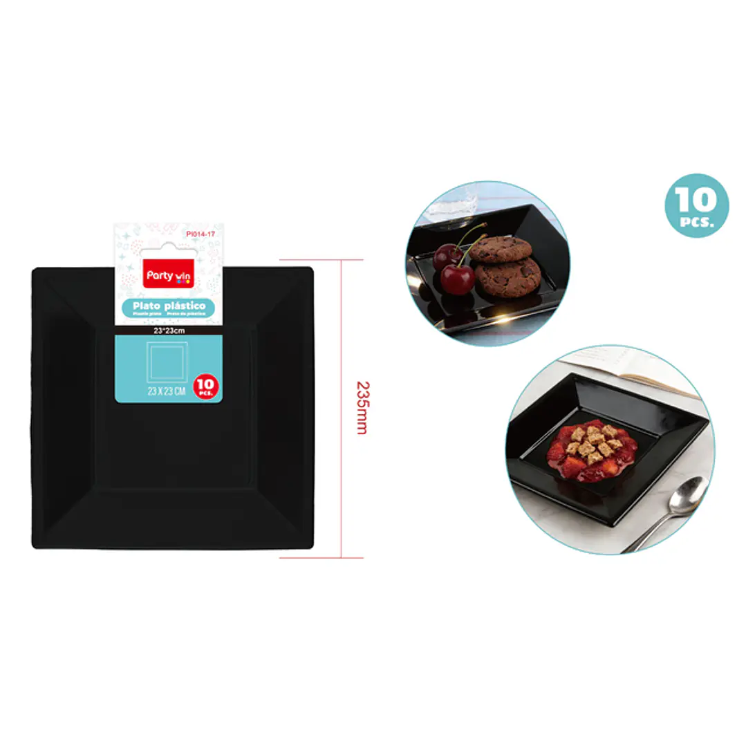 Platos Plastico Negro 23Cm 10 Unidades 1