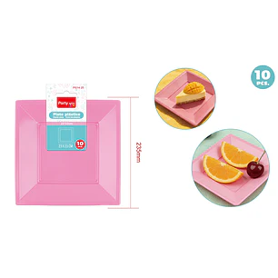 23Cm 10 Unidades Platos Plástico Rosado Claro
