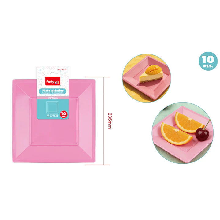 23Cm 10Pcs Platos Plastico Rosado Claro 1