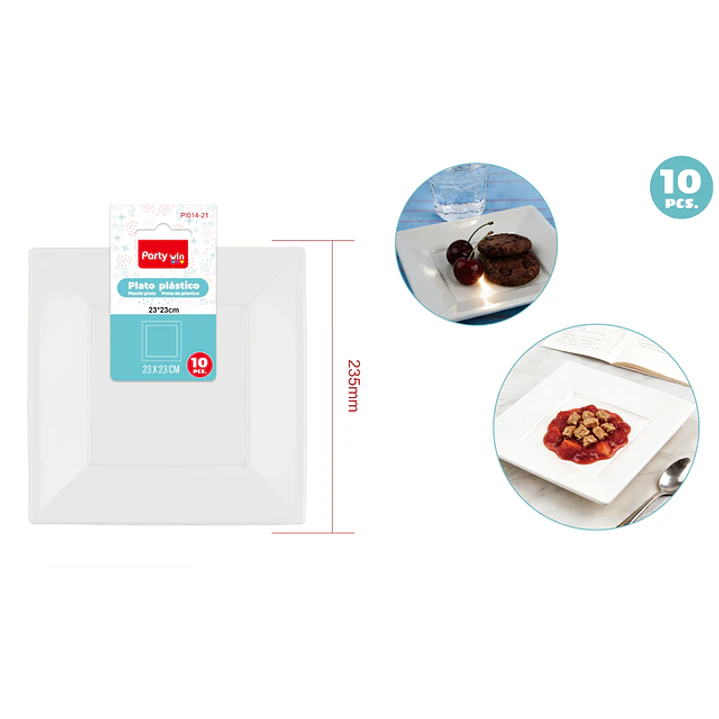 Platos Plastico Blanco 23Cm 10 Unidades 1