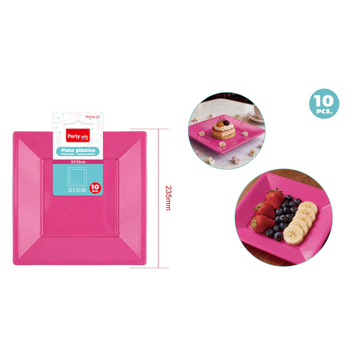 Platos Plastico Fucsia 23Cm 10 Unidades 1