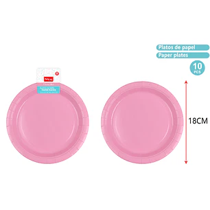 Platos De Cartón Rosado 18Cm 10 Unidades