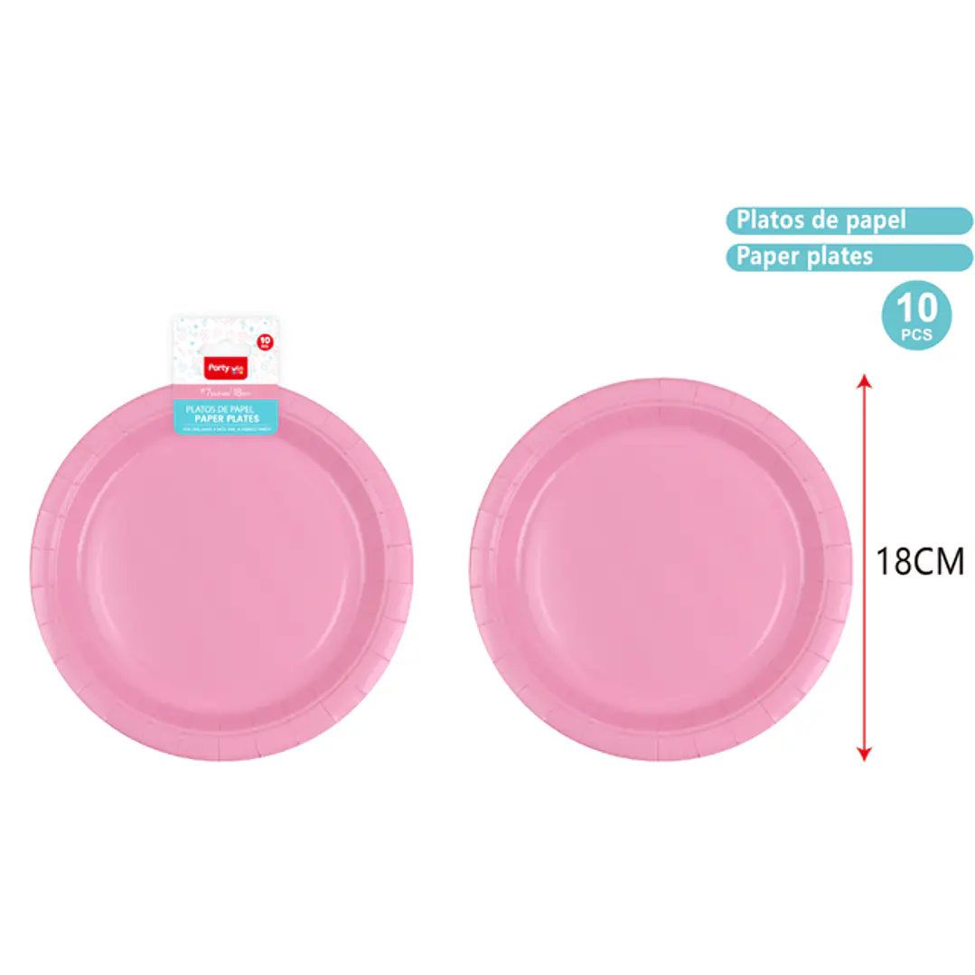 Platos De Papel Rosado 18Cm 10 Unidades 1