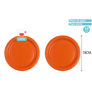 Platos De Cartón Naranjo 18Cm 10 Unidades