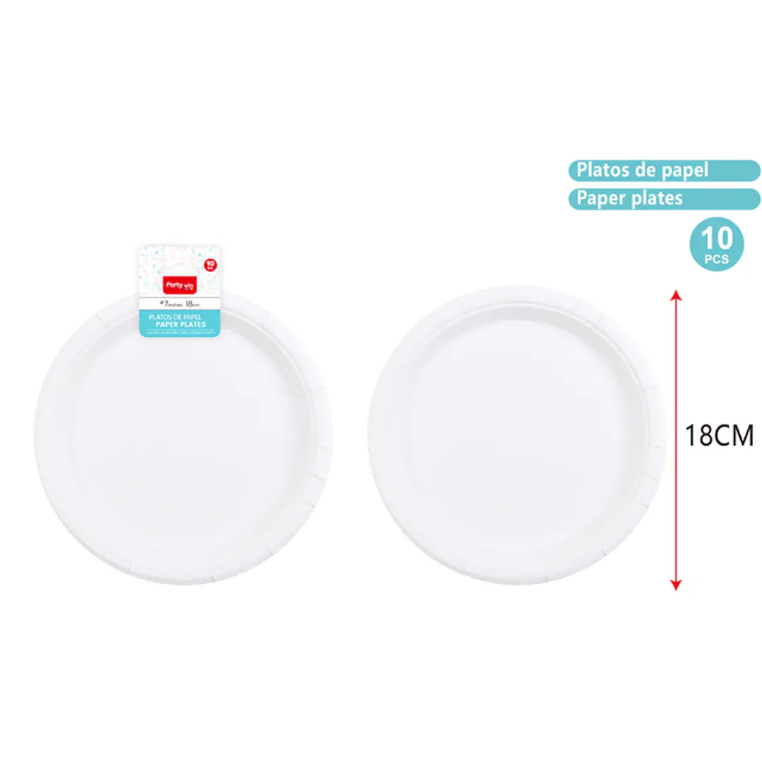 Platos De Papel Blanco 18Cm 10 Unidades 1