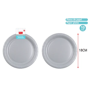 Platos De Cartón Plateado Gris 18Cm 10 Unidades