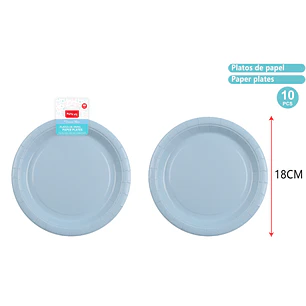 Platos De Cartón Celeste 18Cm 10 Unidades