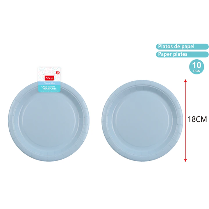 Platos De Papel Celeste 18Cm 10 Unidades 1