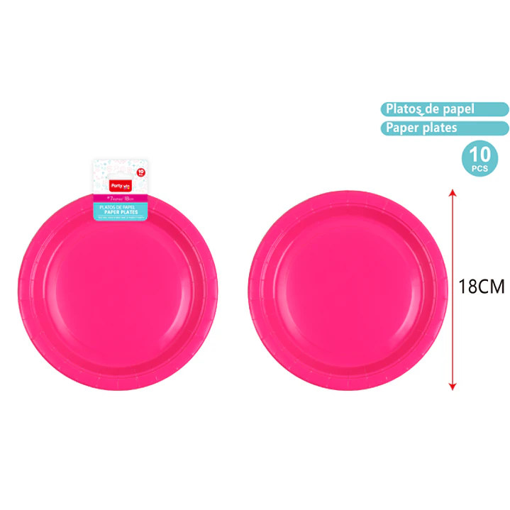Platos De Papel Fucsia 18Cm 10 Unidades 1