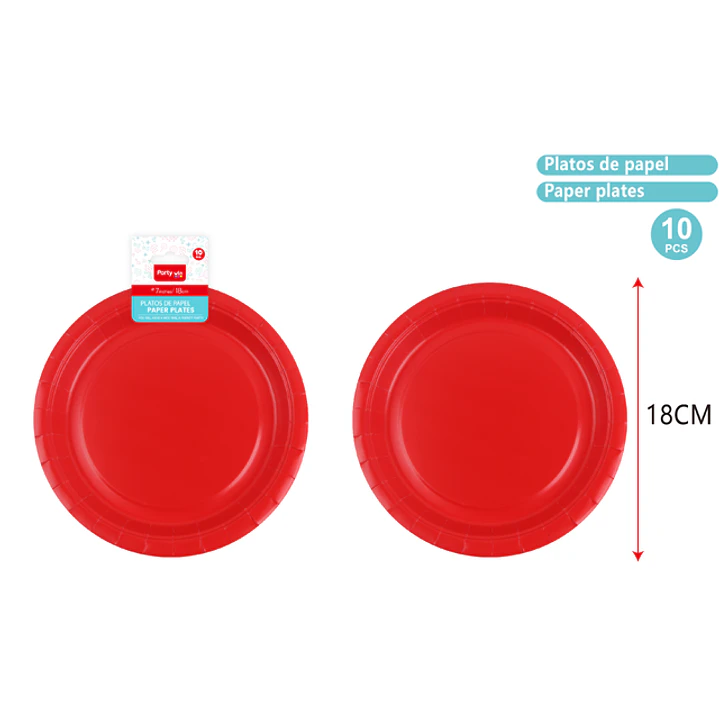 Platos De Papel Rojo 18Cm 10 Unidades 1