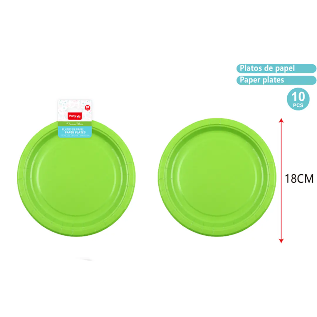Platos De Papel Verde 18Cm 10 Unidades 1