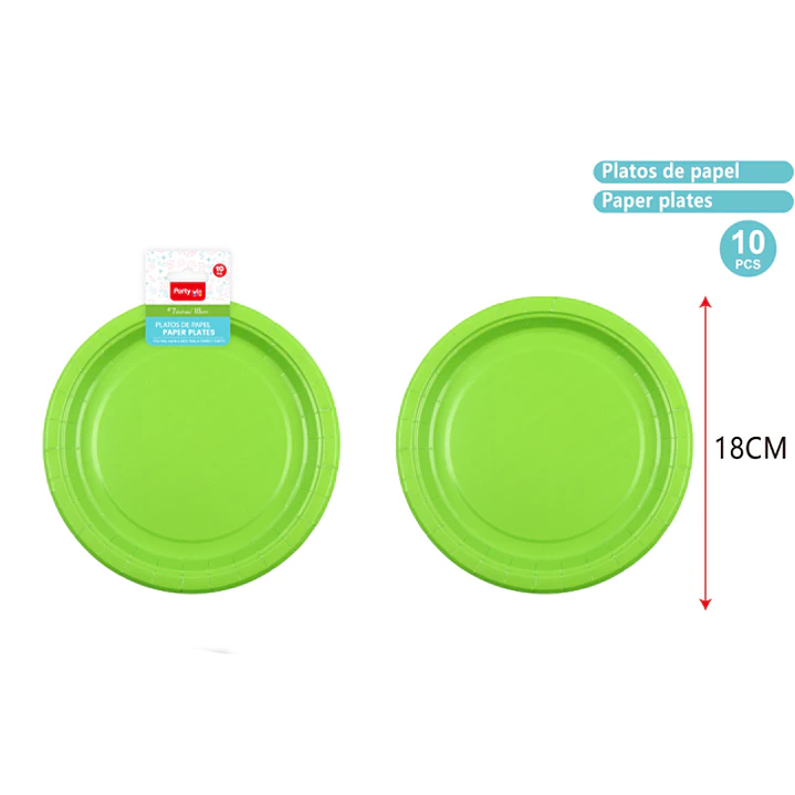 Platos De Papel Verde 18Cm 10 Unidades 1