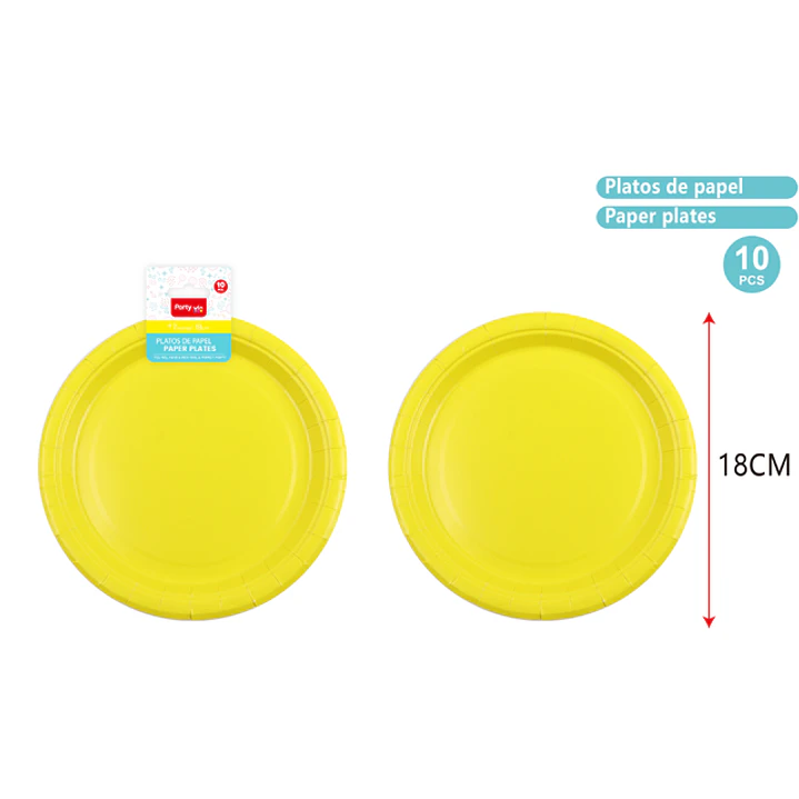 Platos De Papel Amarillo 18Cm 10Unidades 1