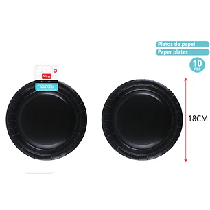 Platos De Cartón Negro 18Cm 10 Unidades