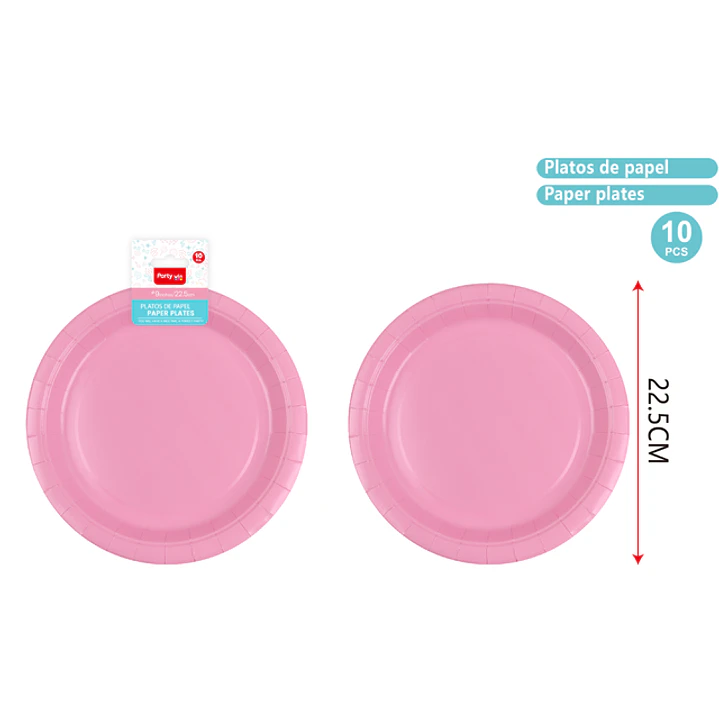 Platos De Papel Rosado 23Cm 10 Unidades 1