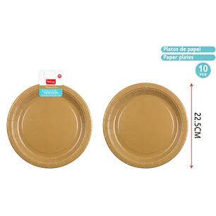 Platos De Cartón Dorado Gris 23Cm 10 Unidades