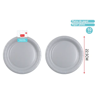 Platos De Cartón Plateado Gris 23Cm 10 Unidades