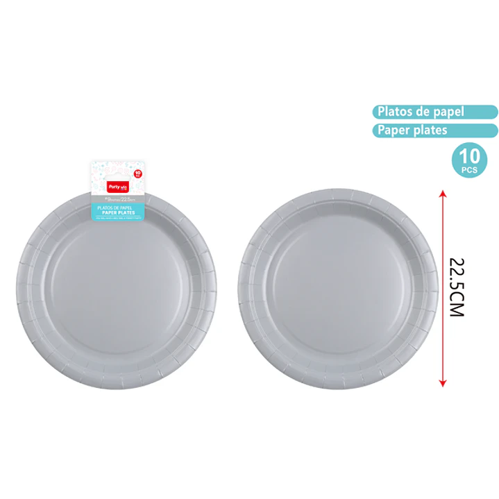 Platos De Papel Plateado Gris 23Cm 10 Unidades 1