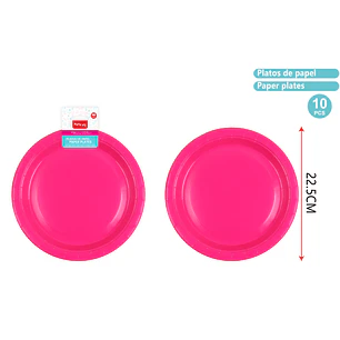 Platos De Cartón Fucsia 23Cm 10 Unidades