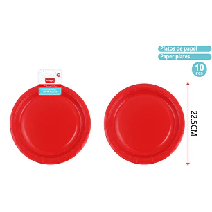 Platos De Cartón Rojo 23Cm 10 Unidades